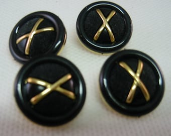 Black button gold  center , 3/4", Lot of 6 buttons.  Shank