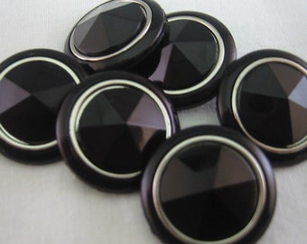Black Button - Lot of 20  - shank, Size 7/8" (22mm)  with silver accent ring.