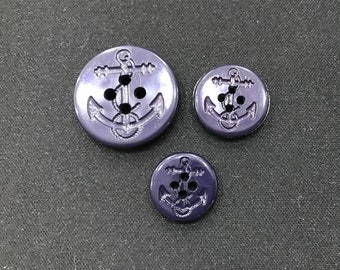 Anchor Buttons  Purple color, 3 size  4 hole purple Anchor button, Lot size is 6 buttons.