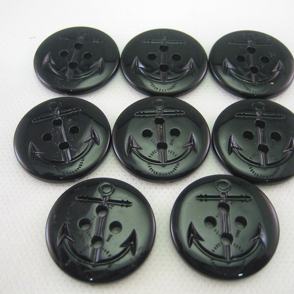 Black Anchor Button, Peacoat button, Black,  1  1/16" (28mm) in diameter - New - Lot of 8  buttons Large