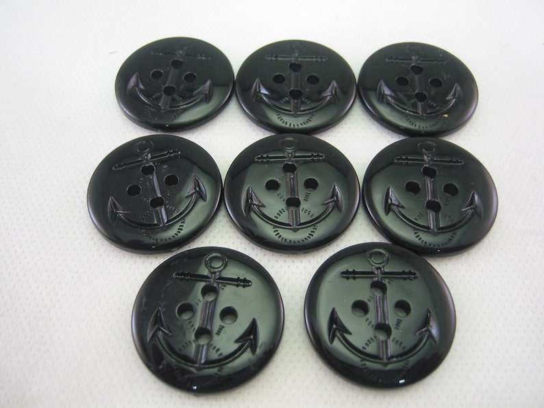 Black Anchor Button, Peacoat button, Black, 1 1/16 28mm in diameter New Lot of 8 buttons Large image 1