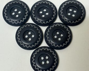 Blue - Navy/ Grey Button 4 hole  11/16" (17.7mm) Lot of 6 buttons , White edging.