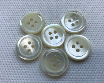 Natural Troca Shell Buttons. 4 hole Real Shell 2 Sizes  3/4" -  11/16"  4 hole Narrow rim. (Lot of 4).