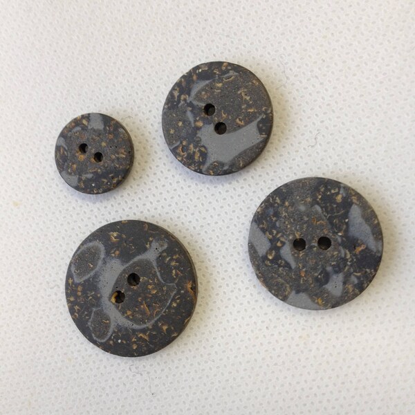 GRAY BUTTONS, Beautiful mottled gray 2 hole buttons. Lot is 6 buttons, 4 sizes available.