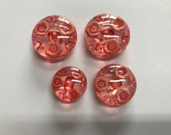 Red clear buttons 3 Sizes  7/8" 3/4" 5/8" Beautiful Rose reflective buttons, Lot of 6.