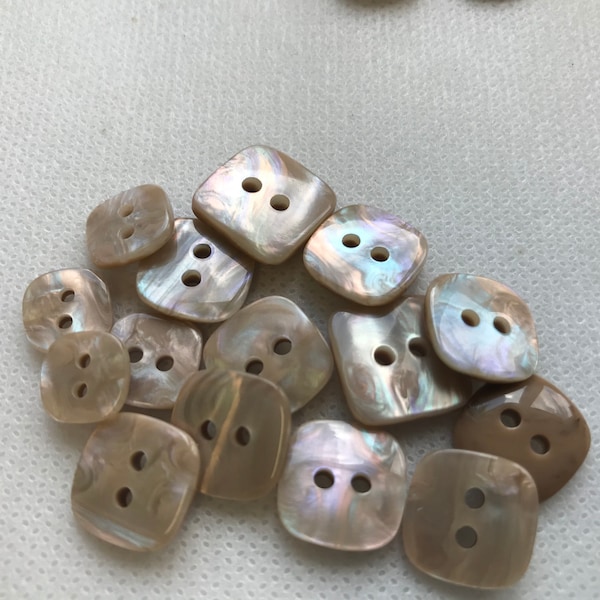 Beige (Abalone color) Rainbow buttons, Square buttons,Lot of 6,  4 sizes , 2 hole , iridescent Buttons. Beautiful craftsmanship.