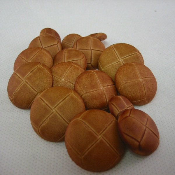 Leather Buttons -Tan (Brown) Shank buttons - Lot of 6 -  Pick size (Leather look)