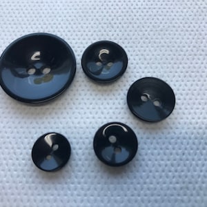 Shiny Black cup shape Buttons.2 hole, 5 sizes available 1" to 7/16" (Pick size at check out)  Lot of 6. - Shiny Cup shape.