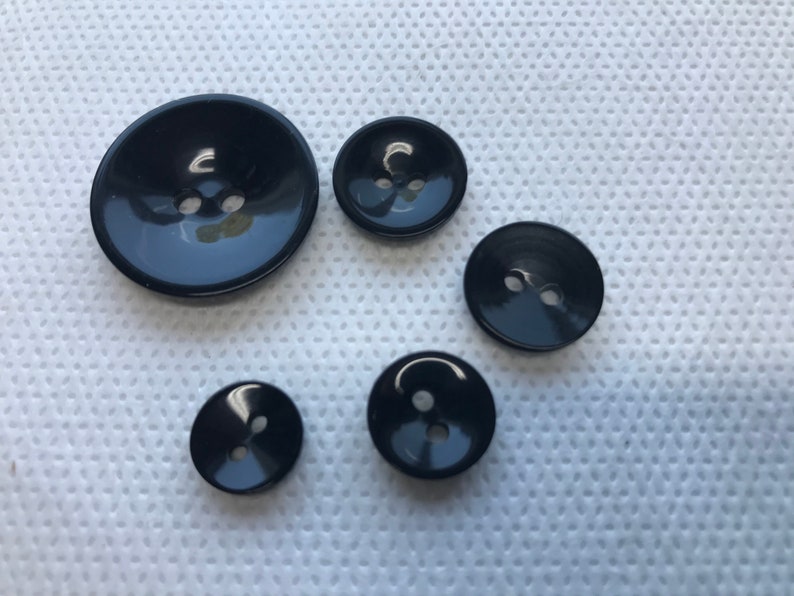 Shiny Black cup shape Buttons.2 hole, 5 sizes available 1 to 7/16 Pick size at check out Lot of 6. Shiny Cup shape. image 1