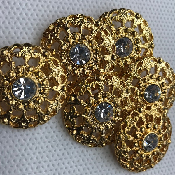 Gold  weave  shank buttons  (Lot of 2 buttons) with center large stone (1- 1/16" ) 27mm in diameter .  - Vintage - Lot of 2.