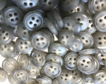 Shirt buttons - Light Gray 4 hole  - 1 size - 1/2" Motled Gray (Grey)- Made in Italy. Lot of 6.