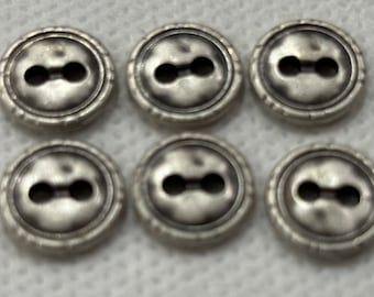 Metal Button, Pewter look 2 hole sew through .   . Size 1/2" (12.5mm) in diameter. Lot of 6 Buttons. Satin finish.