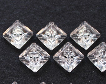 Crystal look square large  buttons ,Lot of 6,  1 size  7/8"  , 2 hole buttons .