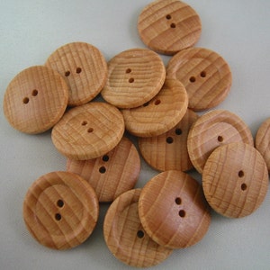 Wood button Lot of 6  2 hole. 15/16&quot; (23mm) diameter - Large  buttons.  with rim and round back.