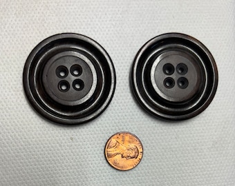 Extra Large antique dark brown buttons for sewing Lot of 2 buttons 4 hole.