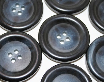 Lot De 8 Gros Boutons Vintage Noirs Avec Inclusion - Pied 2,7 Cm - Pour Manteaux Lourds - Réf. 4538