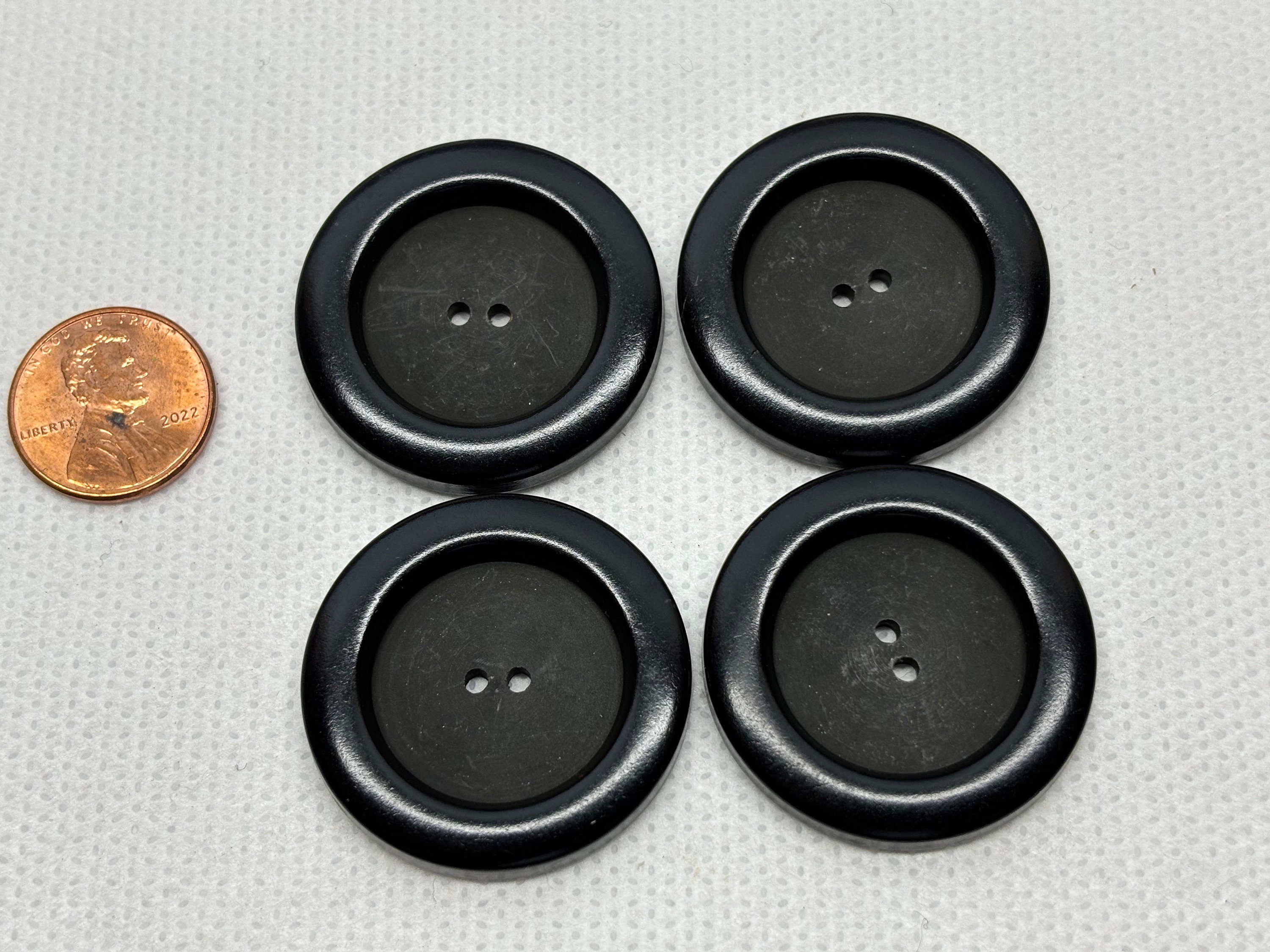 Large Satin Black Buttons Shiny Rim Lot of 4 Buttons 2 Hole. Buttons as ...