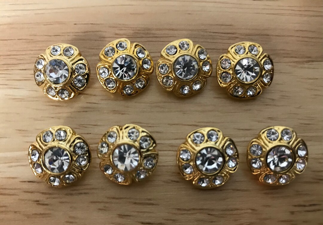Small Gold Look Buttons Lot of 2 Buttons With Rhinestones (9/16