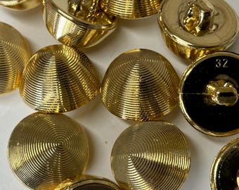 Gold Spiral shank buttons light weight 3 sizes Lot of 6 buttons - Made in Italy 7/16", 5/8" 13/16".