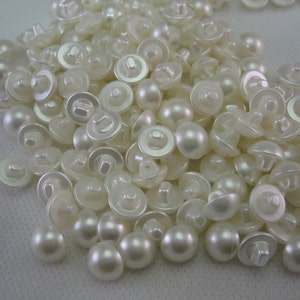 White Pearlized color Buttons Domed half ball 3/8 inch self shank Lot of 50 image 1