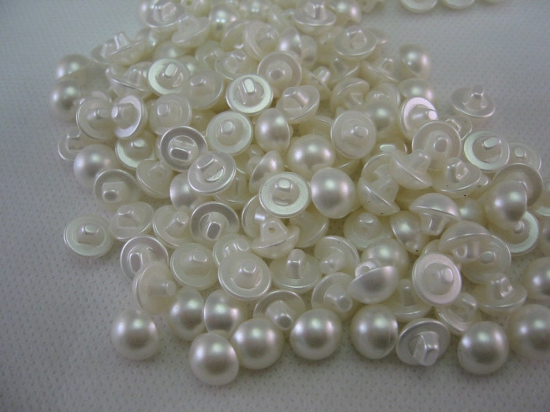 White Pearlized color Buttons Domed half ball 3/8 inch self shank Lot of 50 image 1