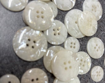 Pearlized white  Buttons, 4 Hole buttons, 4 sizes available, Lot of 6, Beautifully designed buttons.