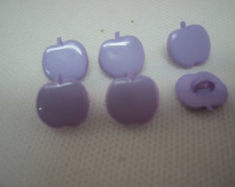 Purple Buttons, Apple Buttons, Lot of 6,  Violet button,  Shape of an apple.