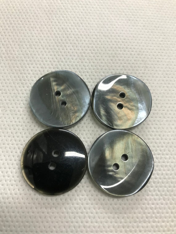 Smoke  irridescent Pearl 2 hole  Buttons-   large 1" button,   Lot of 4 buttons. Dished face with a round back.