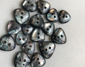 Smoke Pearl Iridescent  buttons, Triangle  buttons, Lot of 6,  4 sizes , 2 hole , iridescent Buttons. Beautiful craftsmanship.