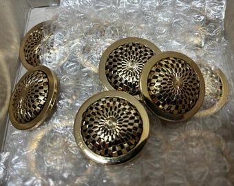 Ex Large shank button Gold tone checkerboard design. 1 9/16" diameter. Lot of 4 buttons.