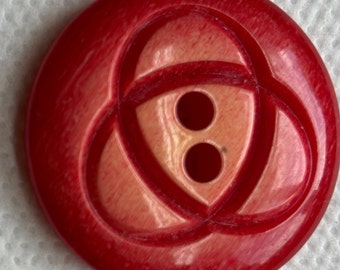 Red / Orange,  Ex Large button 2 hole  Lot of 1 button Size 1 5/16" (34mm)