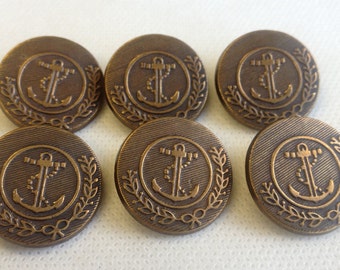Anchor Button. Copper / Bronze Anchor button. Size 7/8" (23mm), Lot of 6 Buttons. Satin finish.
