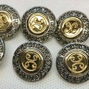 Gold Button chrome base - shank  back  button, Size 1&quot;  (25.4mm)  Lot of 6