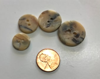 Beige mottled Buttons, with opaque mottling  2 Hole (4 sizes  available) , Tan / Brown Buttons, Lot of 6 buttons.