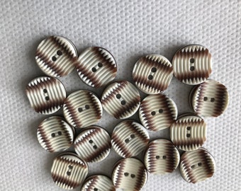 Brown and white medium 9/16" (15mm) buttons  2 Hole  with white streaked surface ,  Lot of 6 buttons Round Back.