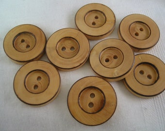 Wood Button. Large Wood button.  2 hole,  lot of 6  Buttons 1- 1/16" (27mm) in diameter. Extra large wood buttons