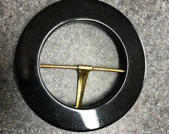 Black Antique Round Buckle with Metal Brass center post and prong. 2 7/16"  ( 6.2 mm) Outside  Diameter.