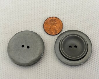 Extra Large Metalic Gray lot of 2 buttons 1 5/16" ( 34mm) Nice design round back.