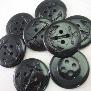 Black Anchor Button, Peacoat button, Black, 1 1/16 28mm in diameter New Lot of 8 buttons Large image 2