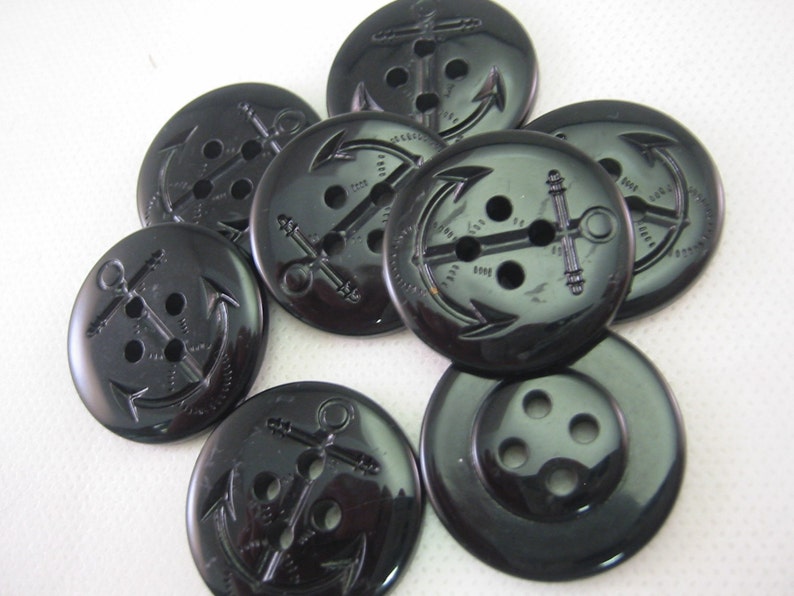 Black Anchor Button, Peacoat button, Black, 1 1/16 28mm in diameter New Lot of 8 buttons Large image 2