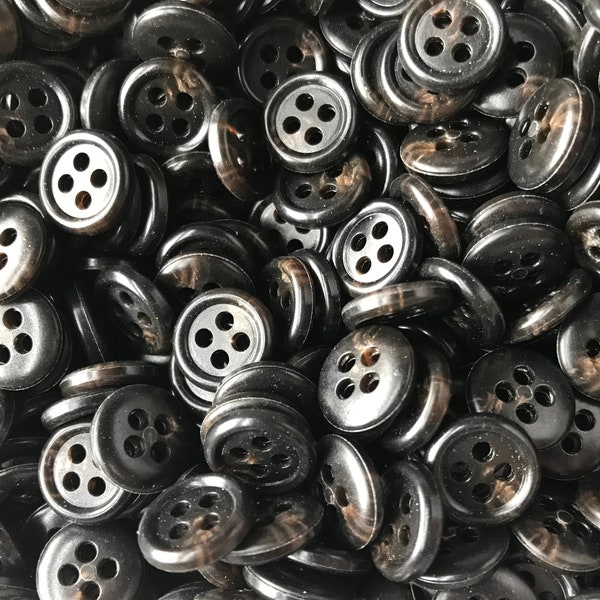 Shirt buttons -  4 hole  - 1 sizes - 7/16" -  Mottled extra Dark brown buttons.  Lot of 10.   Made in Italy.
