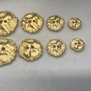 Gold Button 2 hole Satin textured  4 sizes  LOT OF 6