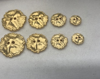 Gold Button 2 hole Satin textured  4 sizes  LOT OF 6