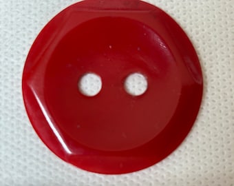 Extra Large shiny Red 2 hole button, Hexagonal center 1 -13/16" (46mm)   Lot of 1  recessed back (antique)- (Extra large sewing holes. 6mm)