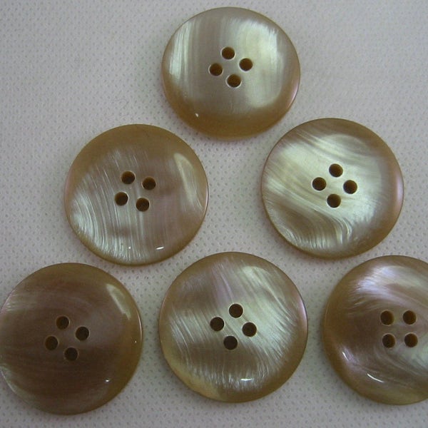 Tan  Pearl Buttons.  3 sizes 4 hole,   Lot of 6