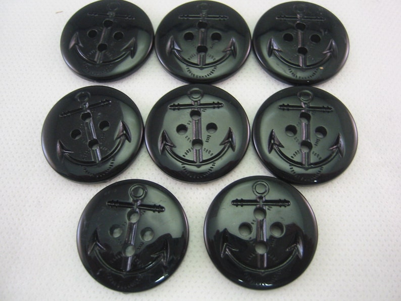 Black Anchor Button, Peacoat button, Black, 1 1/16 28mm in diameter New Lot of 8 buttons Large image 3