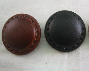 Leather Button 5/8" (15mm) Shank  Lot of 6 -  brown and black available, Pick color