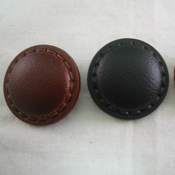 Leather Button 5/8" (15mm) Shank  Lot of 6 -  brown and black available, Pick color