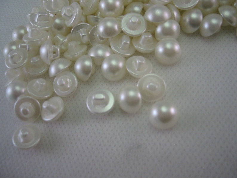 White Pearlized color Buttons Domed half ball 3/8 inch self shank Lot of 50 image 4