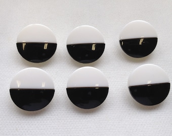 Black and White Large Button. Shank back for sewing, 7/8" (23mm).  Lot of 6 buttons.  Great quality.